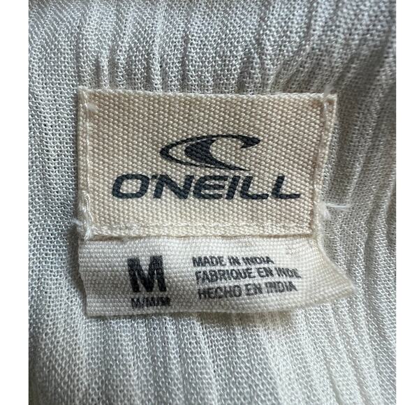 O'NEILL Top Womens Size Medium Woven Crinkle Sheer Button Tunic Blouse Off-White - Picture 3 of 11